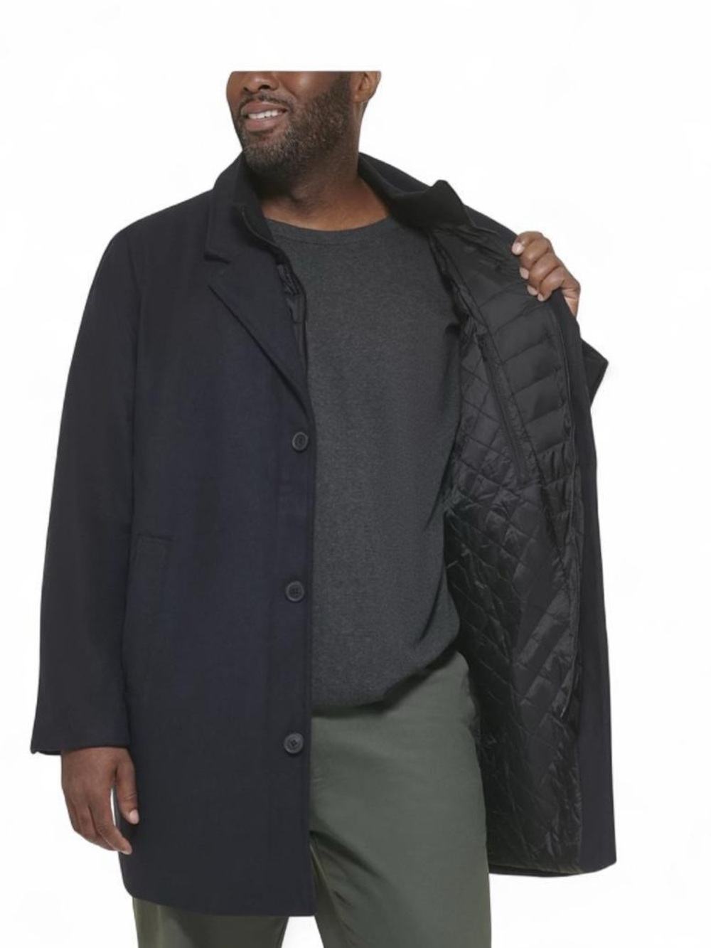 Black wool blend pea coat mid length trench coat men’s size xl - Picture 5 of 7